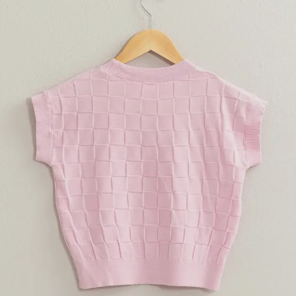 Pink short sleeve sweater basket weave - Picture 2 of 3
